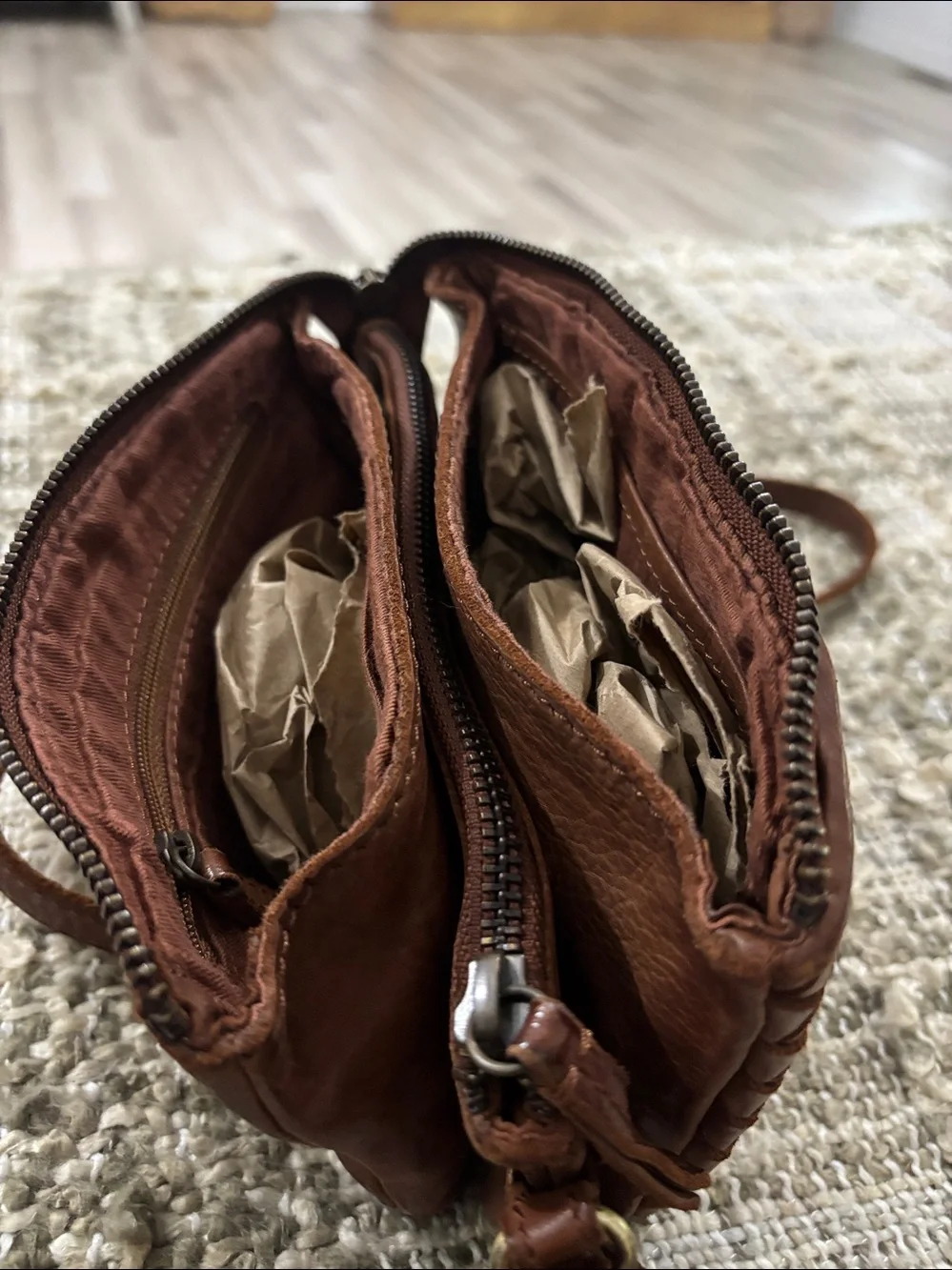 Leather Brown Woven  Bohemian Crossbody Bag‎